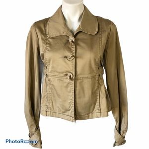 Nori Tan Short Stretch Cotton Peplum Jacket